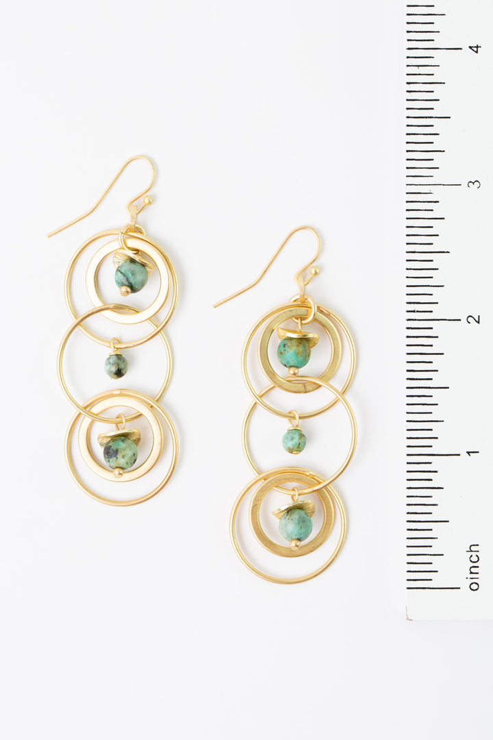 Tranquil Gardens African Turquoise Hoop Dangle Earrings