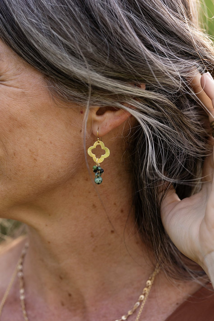 Tranquil Gardens African Turquoise Cluster Dangle Earrings