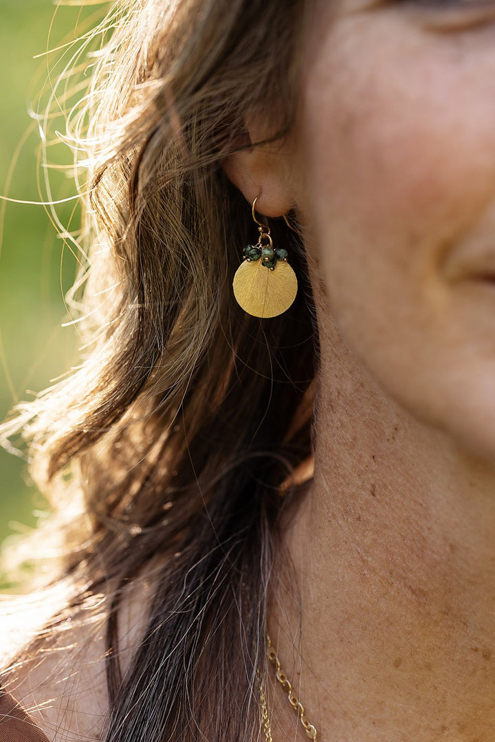 Tranquil Gardens African Turquoise, Brushed Gold Simple Earrings