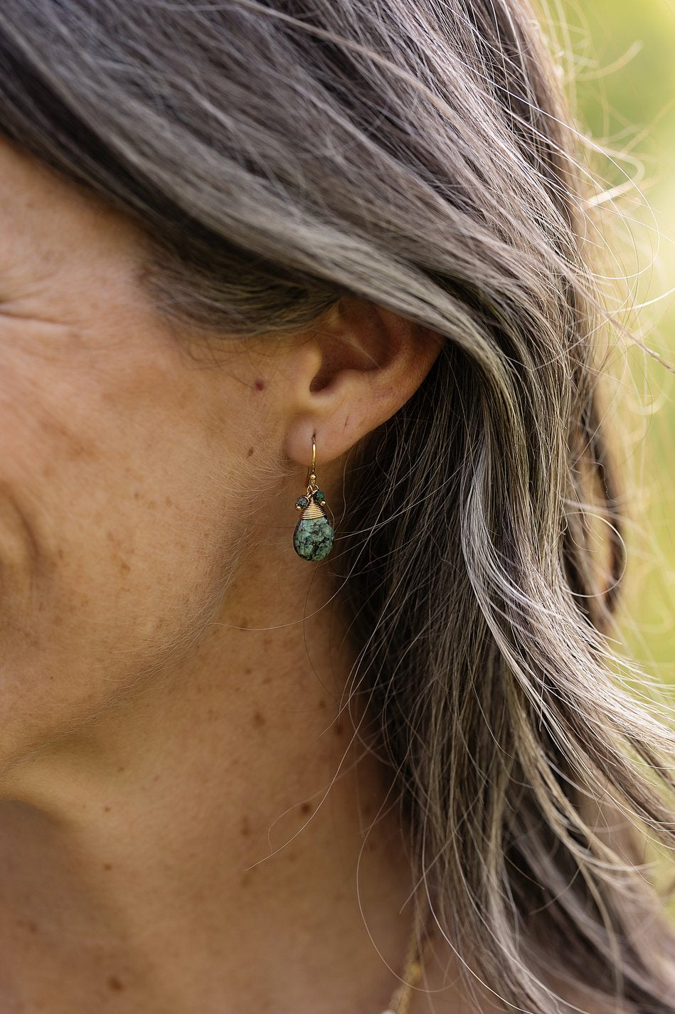 Tranquil Gardens Faceted African Turquoise Briolette And Dangles Cluster Earrings