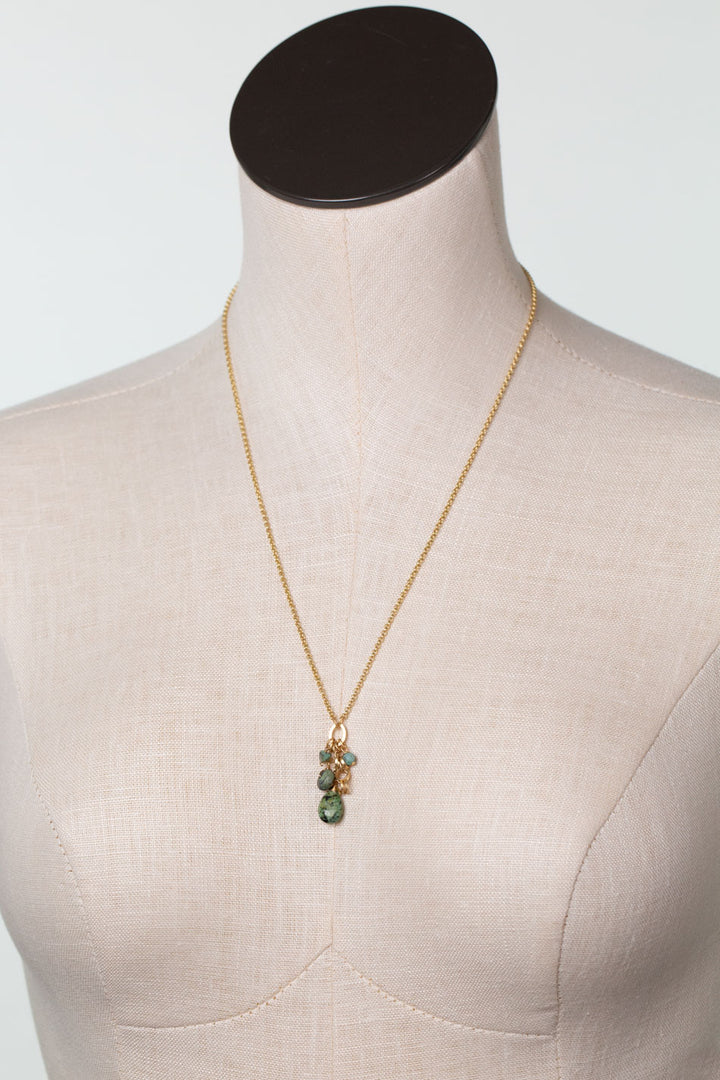 Tranquil Gardens 20.25-22.25" African Turquoise Cluster Necklace