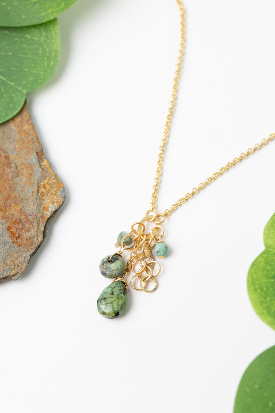 Tranquil Gardens 20.25-22.25" African Turquoise Cluster Necklace