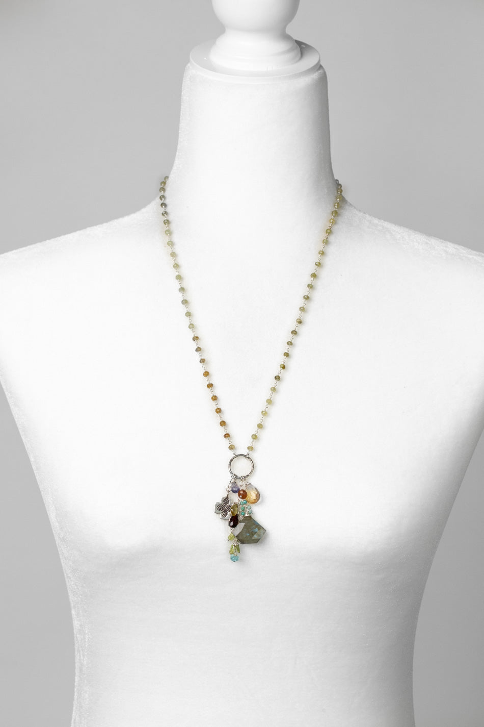 Thrive 17-19" Hill Tribe Fine Silver, Labradorite, Citrine, Ruby, Sunstone, Iolite And Blue Apatite Cluster Necklace