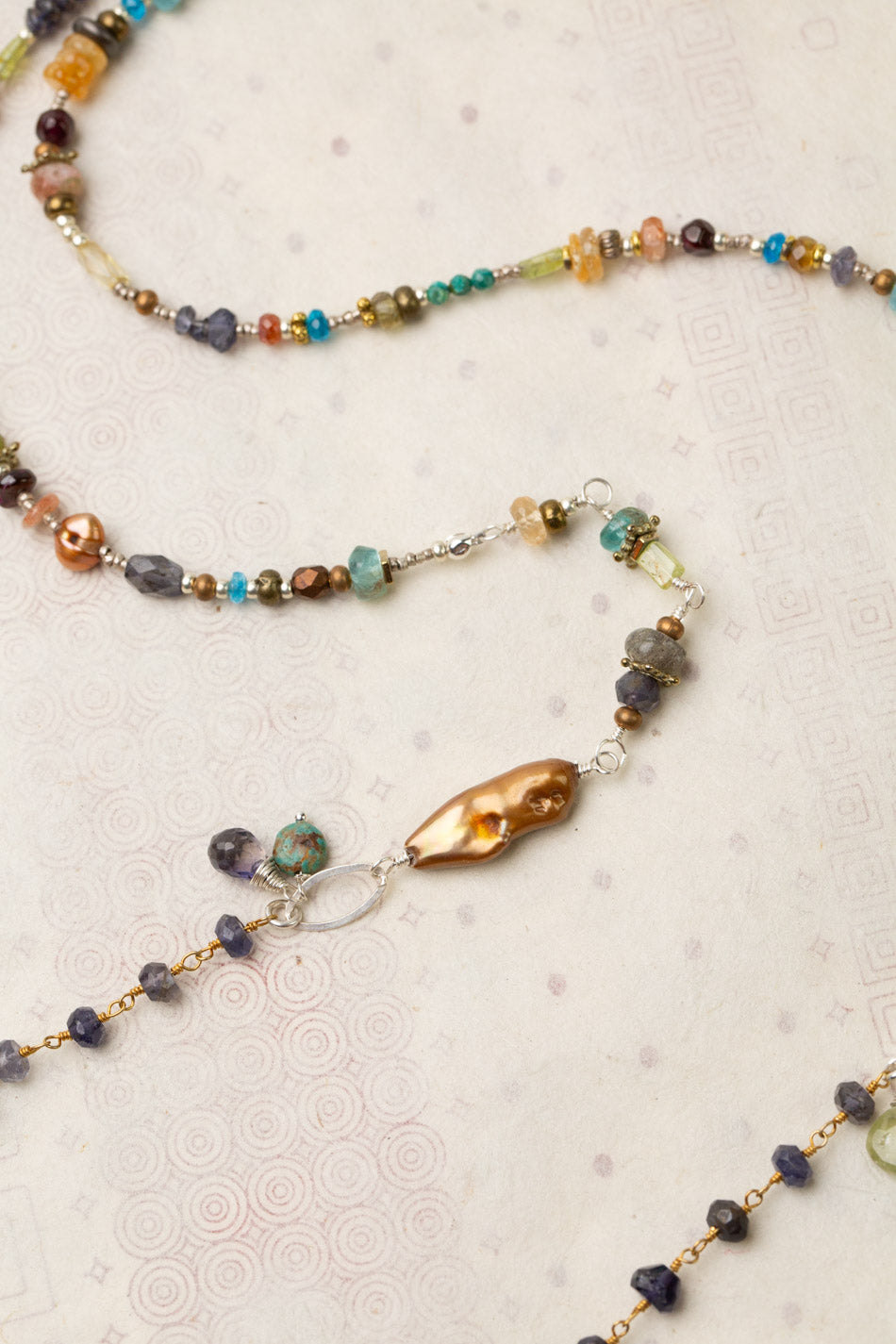 Thrive 36-38" Citrine Iolite, Blue Apatite, Peridot, Labradorite, Czech Glass, Sunstone, Moonstone, Chyrsocolla, Brown Freshwater Pearl Collage Necklace