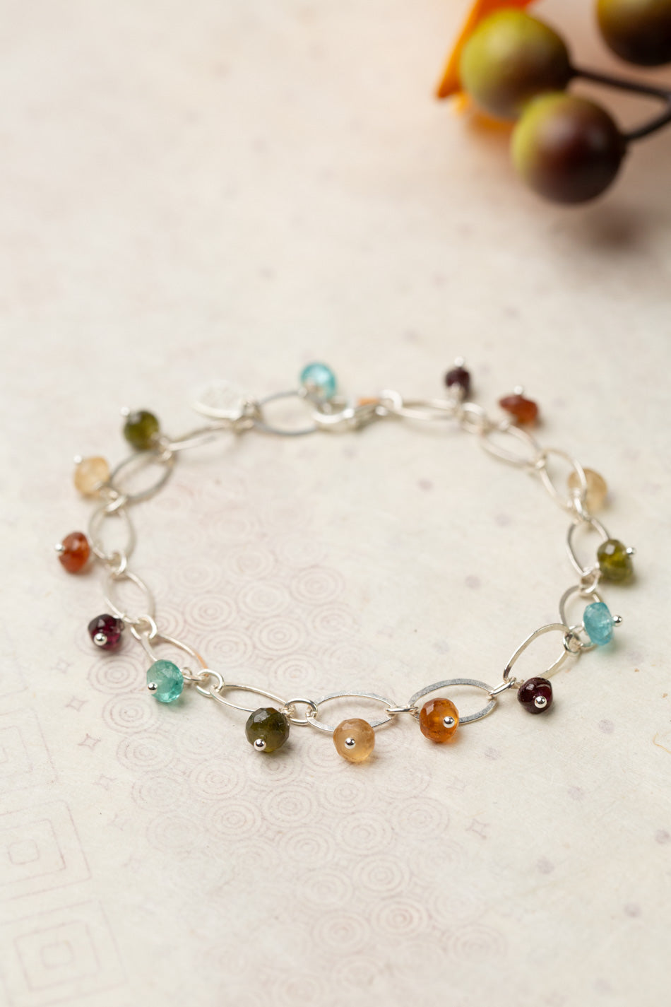 Thrive 7-8" Blue Apatite, Garnet, Citrine, Grossular Garnet Simple Bracelet