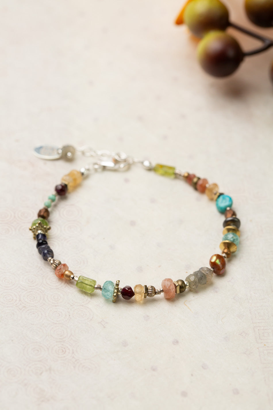 Thrive 7.25-8.25"Garnet, Blue Apatite, Freshwater Pearl, Turquoise, Iolite, Labradorite Collage Bracelet