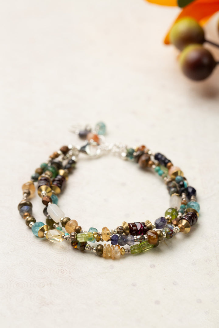 Thrive 7.5-8.5" Peridot, Citrine, Garnet, Blue Apatite, Freshwater Pearl, Turquoise, Iolite, Labradorite Multistrand Bracelet