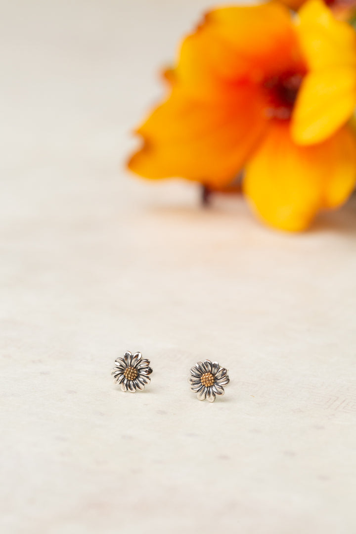 Thrive Sterling Silver Daisy With Bronze Detail Stud Earrings