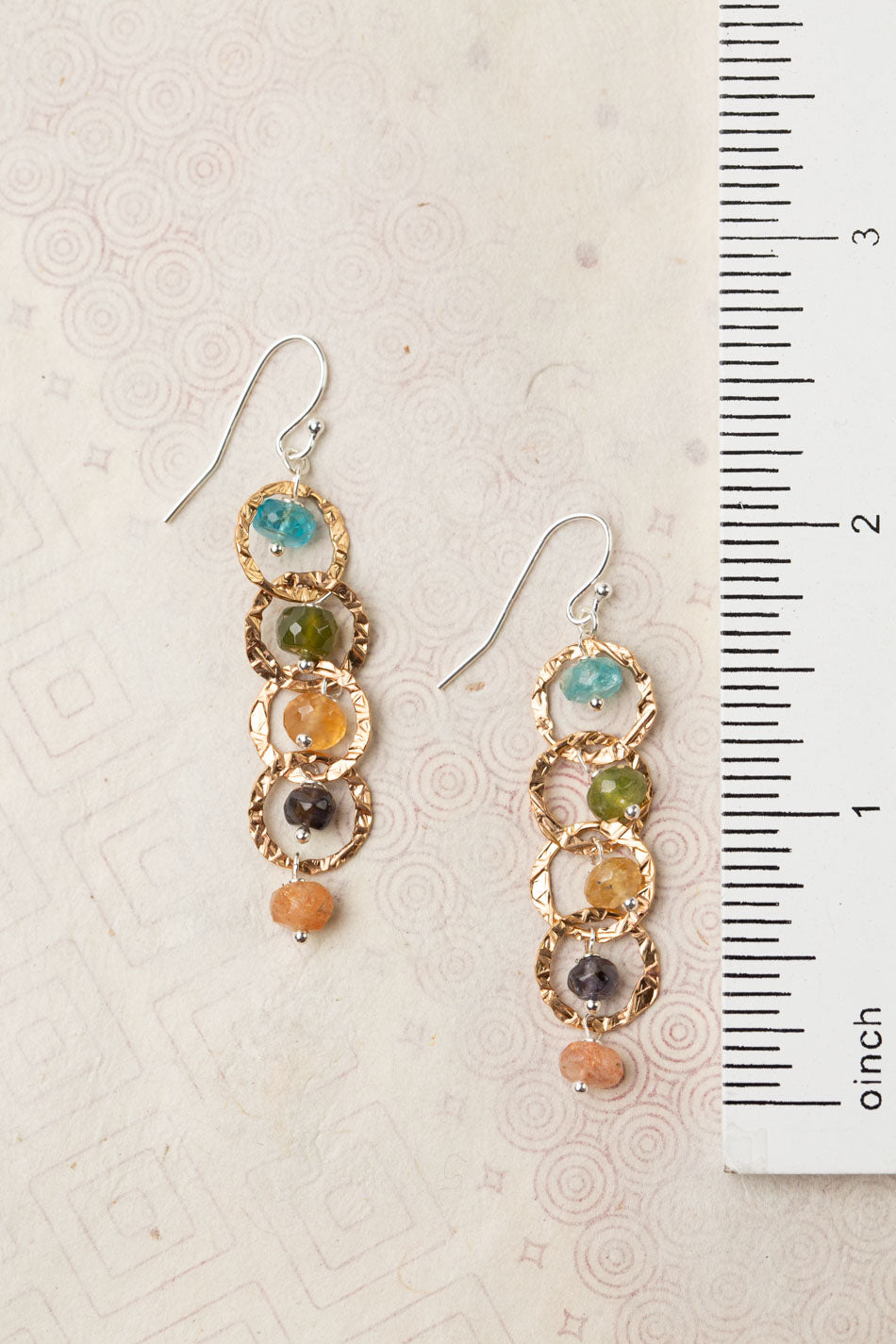 Thrive Italian Hammered Bronze Loops With Blue Apatite, Iolite, Sunstone, Citrine, And Grossular Garnet Dangles Dangle Earrings