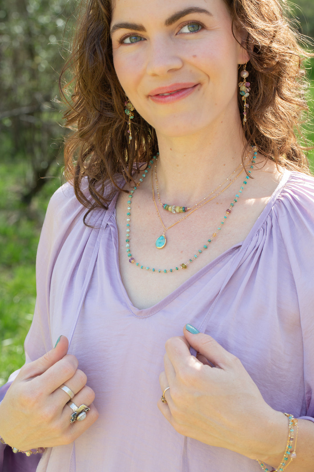 Treasure 22.5-24.5" Citrine, Ruby, Aquamarine with Turquoise Simple Necklace