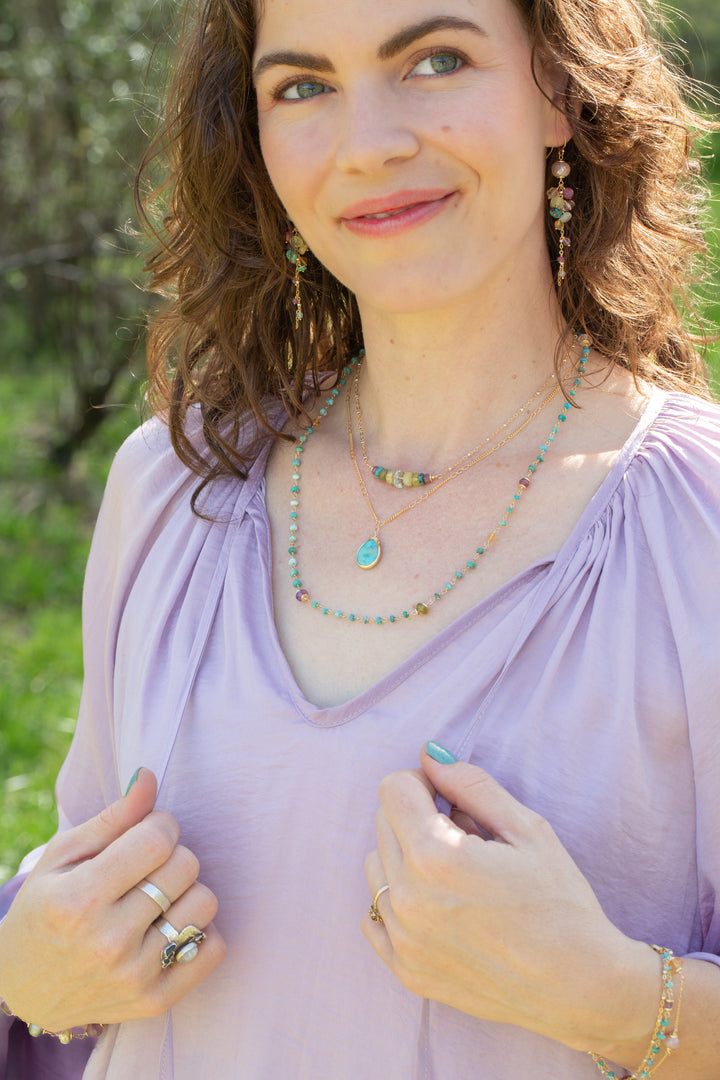 Treasure 22.5-24.5" Citrine, Ruby, Aquamarine with Turquoise Simple Necklace
