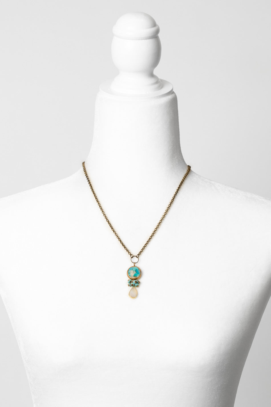 Transcend 20-22" Turquoise Bezel, Pearl Teardrop Cluster Necklace