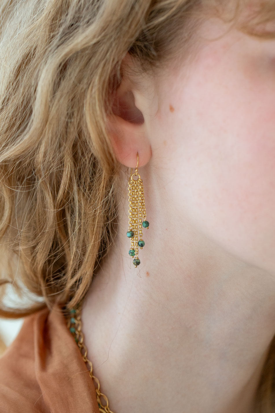 Tranquil Gardens African Turquoise Tassel Earrings
