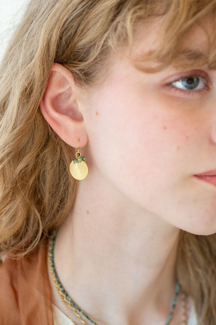 Tranquil Gardens African Turquoise, Brushed Gold Simple Earrings