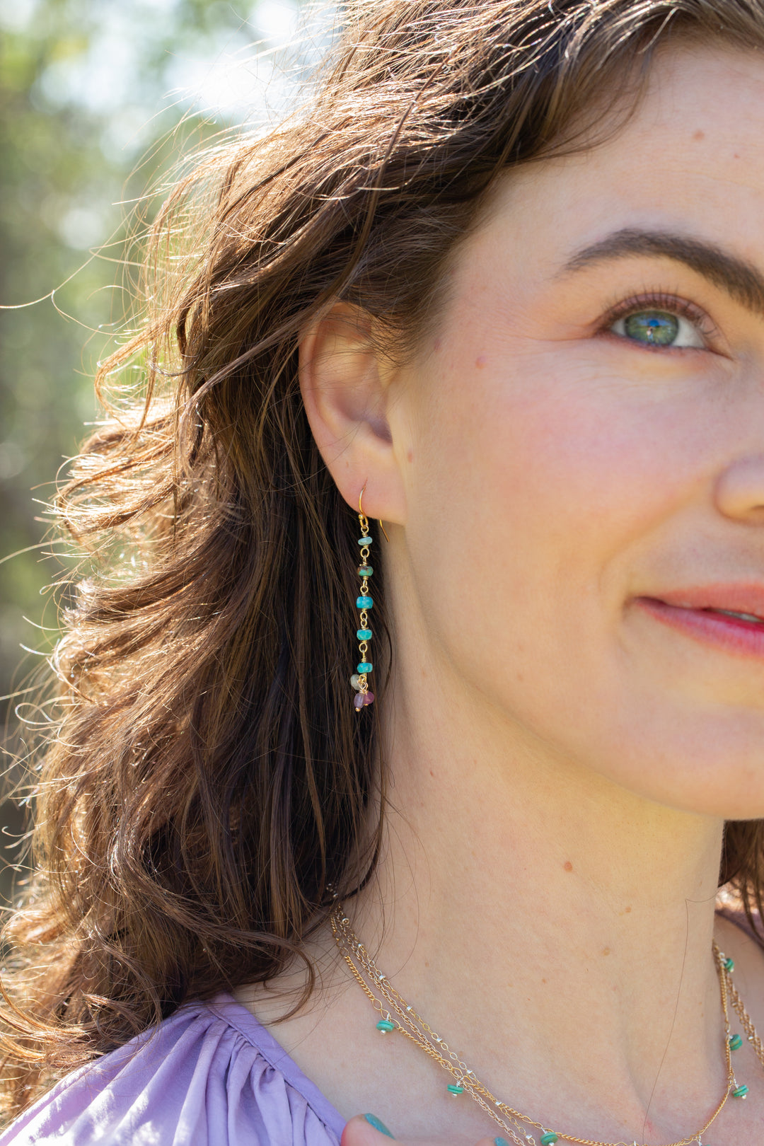 Treasure Amethyst, Turquoise, Ruby Dangle Earrings