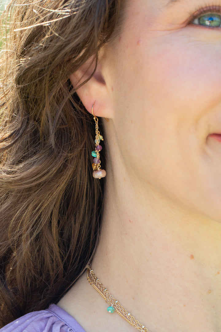 Treasure Turquoise, Peach Moonstone, Amethyst Dangle Earrings