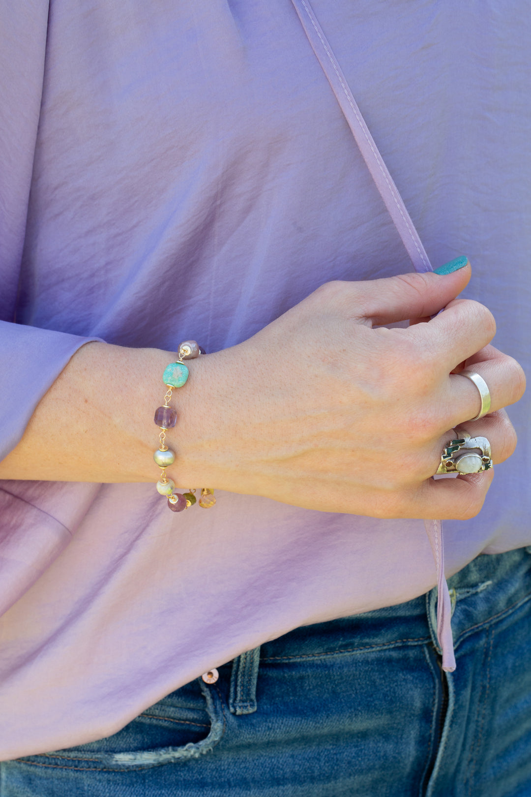Treasure 7.5-8.5" Turquoise, Honey Opal, Citrine Collage Bracelet