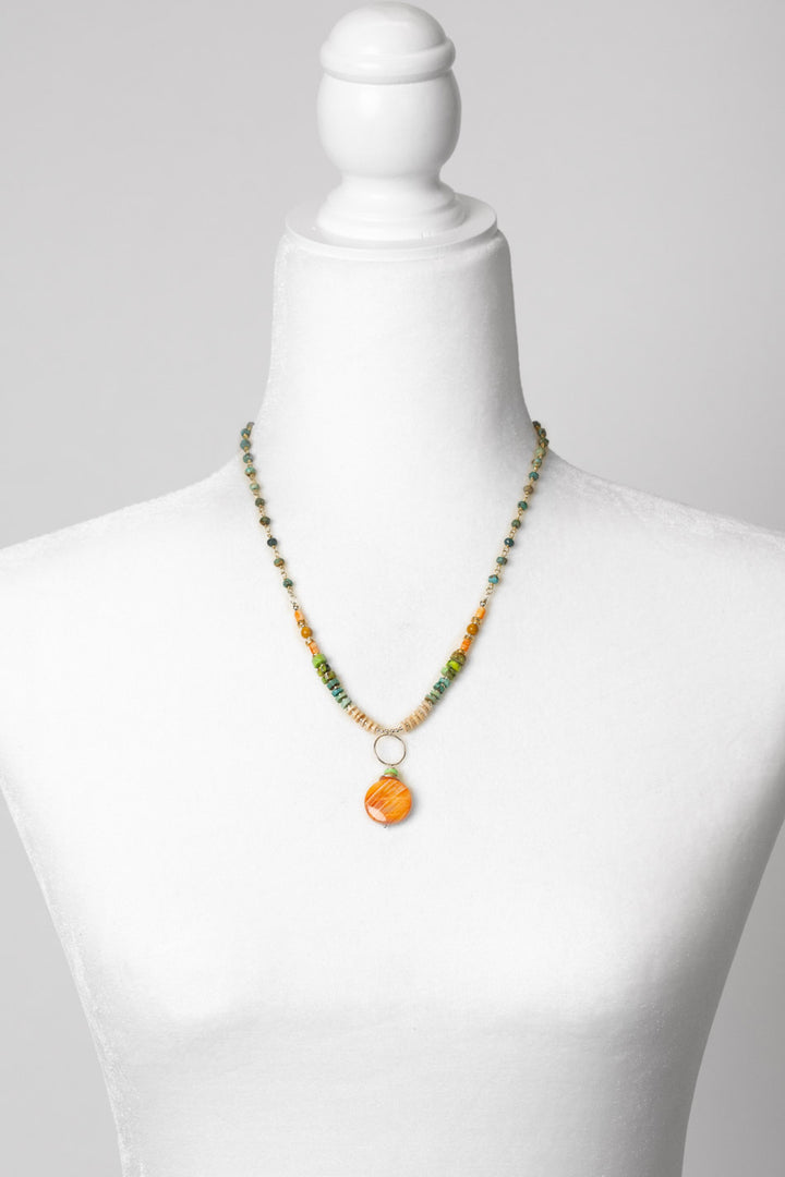 Tropical Dream 18.5-20.5" Turquoise, Shell With Spiny Oyster Collage Necklace