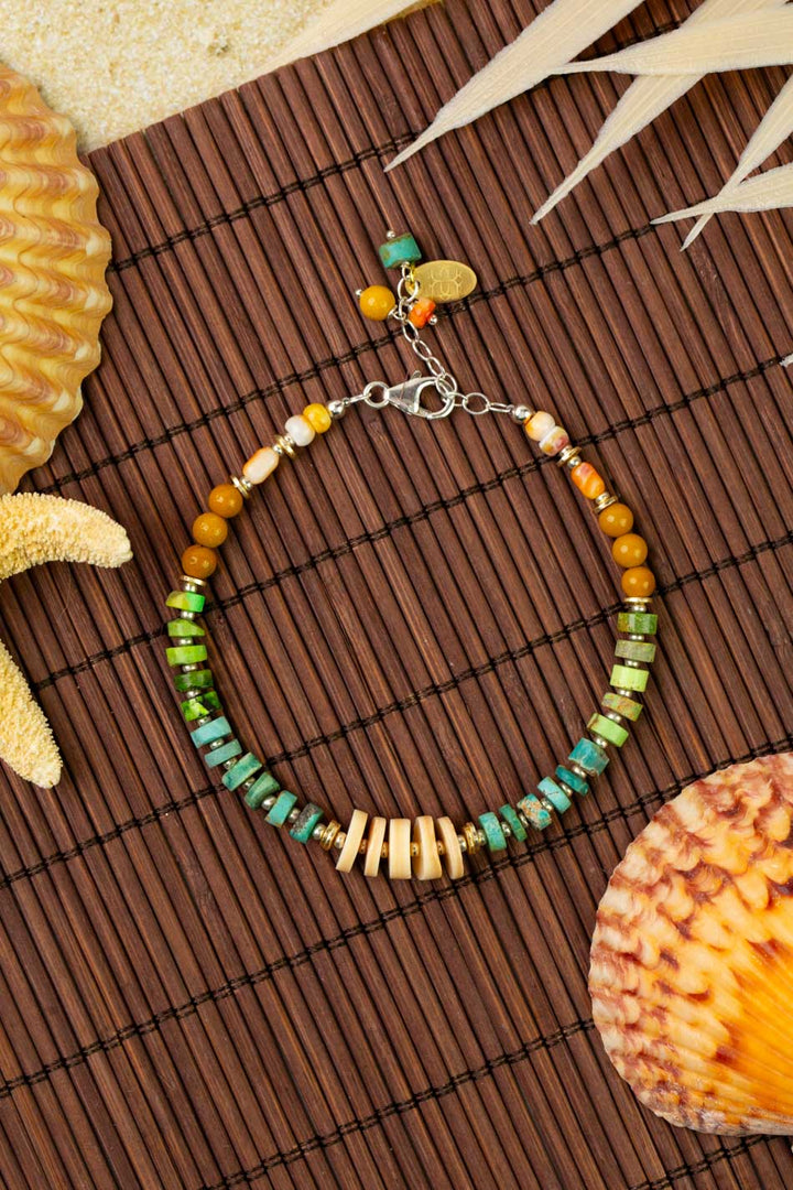 Tropical Dream 7.5-8.5" Turquoise, Shell With Spiny Oyster Simple Bracelet