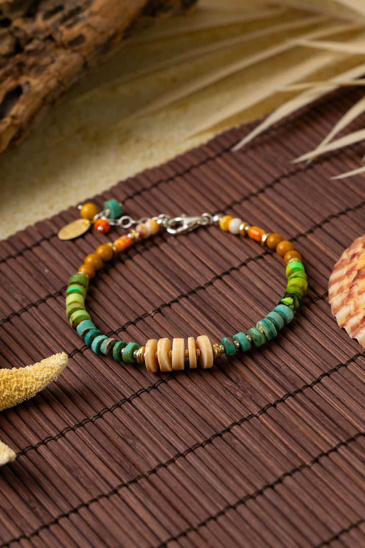 Tropical Dream 7.5-8.5" Turquoise, Shell With Spiny Oyster Simple Bracelet