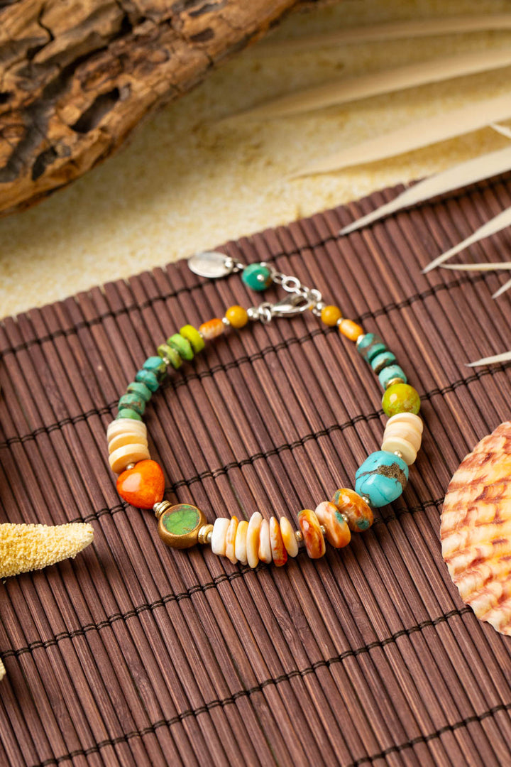 Tropical Dream 7.5-8.5" Turquoise, Shell, Spiny Oyster Simple Bracelet