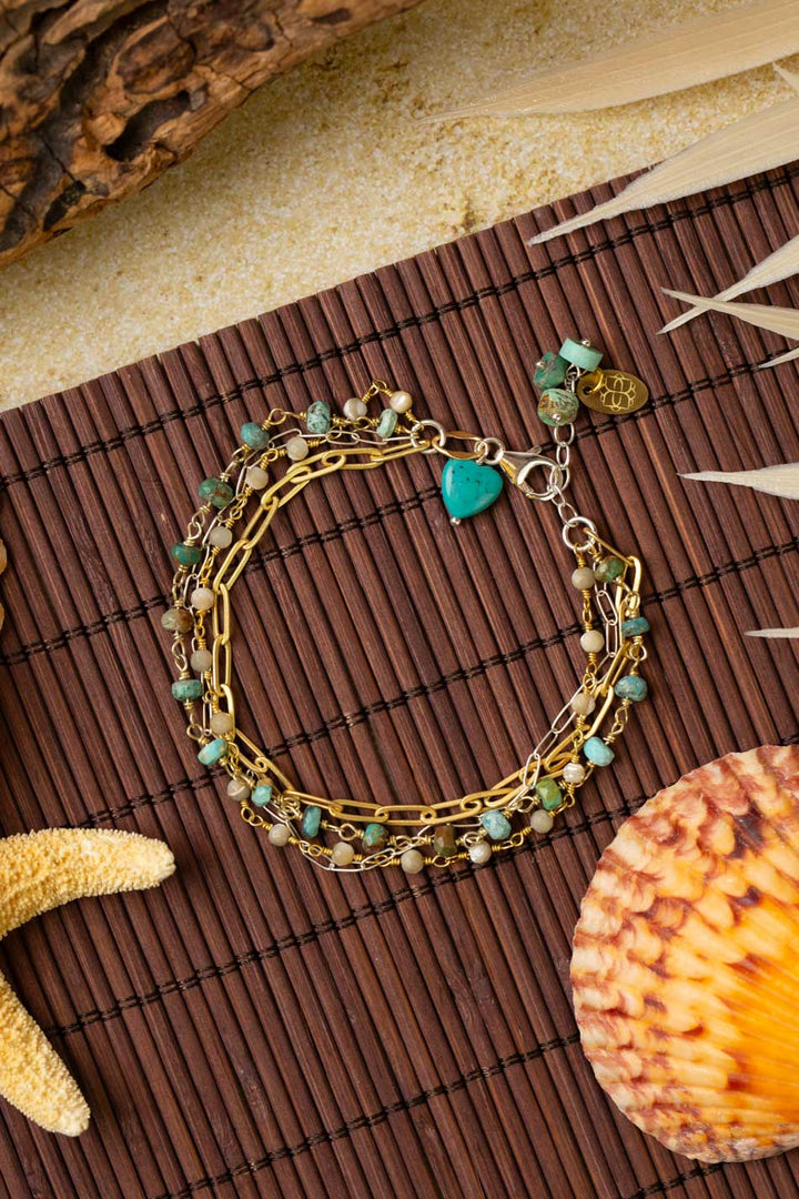 Tropical Dream 7.5-8.5" Turquoise, Mother Of Pearl Multistrand Bracelet
