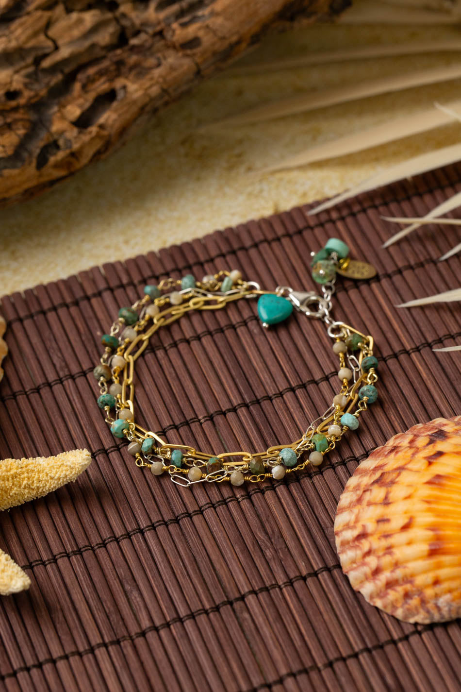 Tropical Dream 7.5-8.5" Turquoise, Mother Of Pearl Multistrand Bracelet
