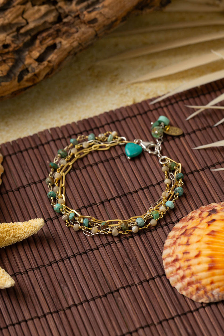Tropical Dream 7.5-8.5" Turquoise, Mother Of Pearl Multistrand Bracelet