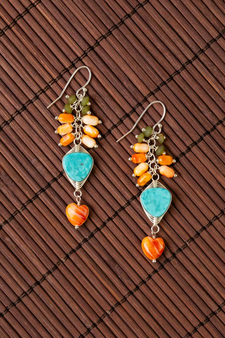 Tropical Dream Turquoise, Spiny Oyster Dangle Earrings