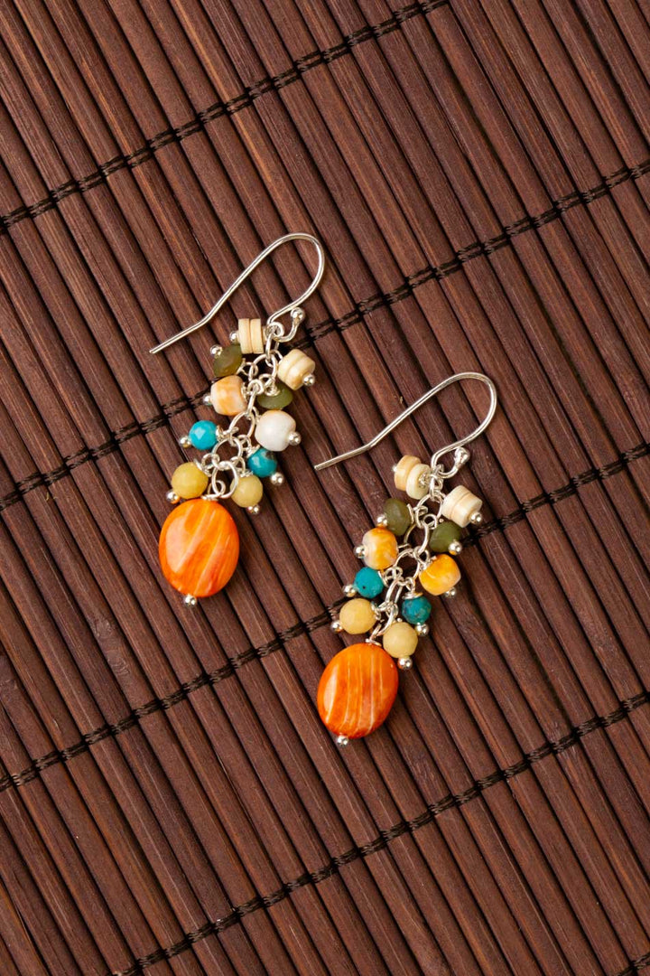 Tropical Dream Spiny Oyster, Shell Cluster Earrings