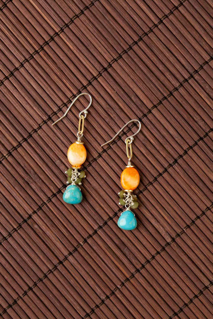 Tropical Dream Spiny Oyster, Turquoise Dangle Earrings