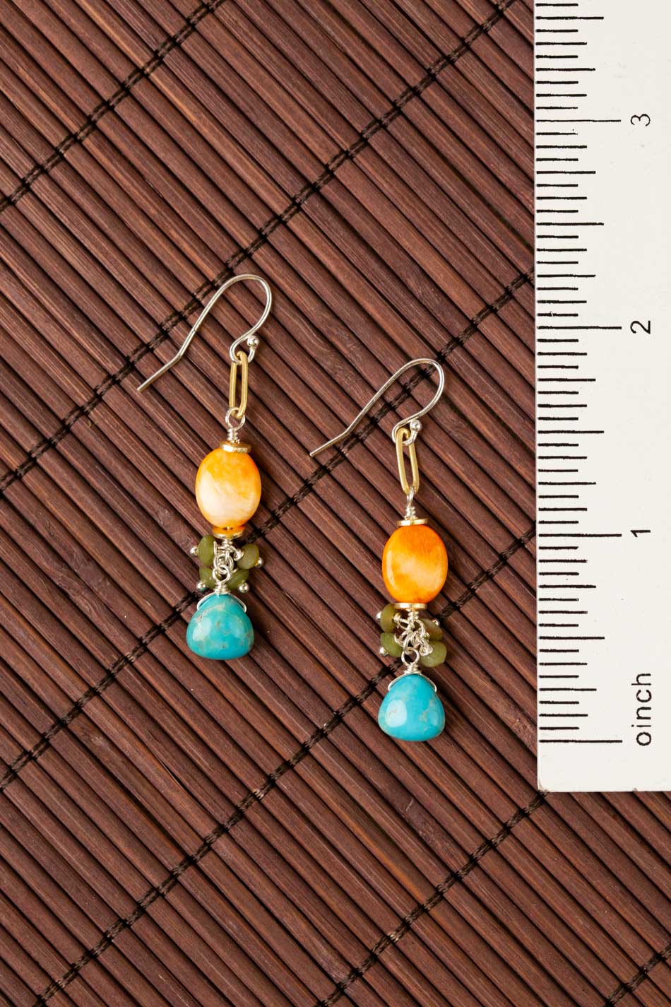 Tropical Dream Spiny Oyster, Turquoise Dangle Earrings