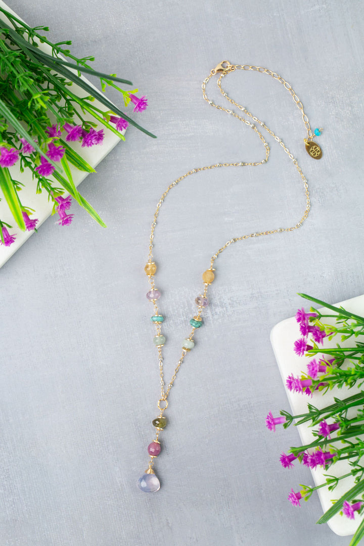 Treasure 17.5-19.5" Aquamarine, Ruby, Citrine with Lavender Quartz Simple Necklace