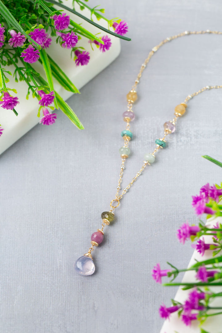 Treasure 17.5-19.5" Aquamarine, Ruby, Citrine with Lavender Quartz Simple Necklace
