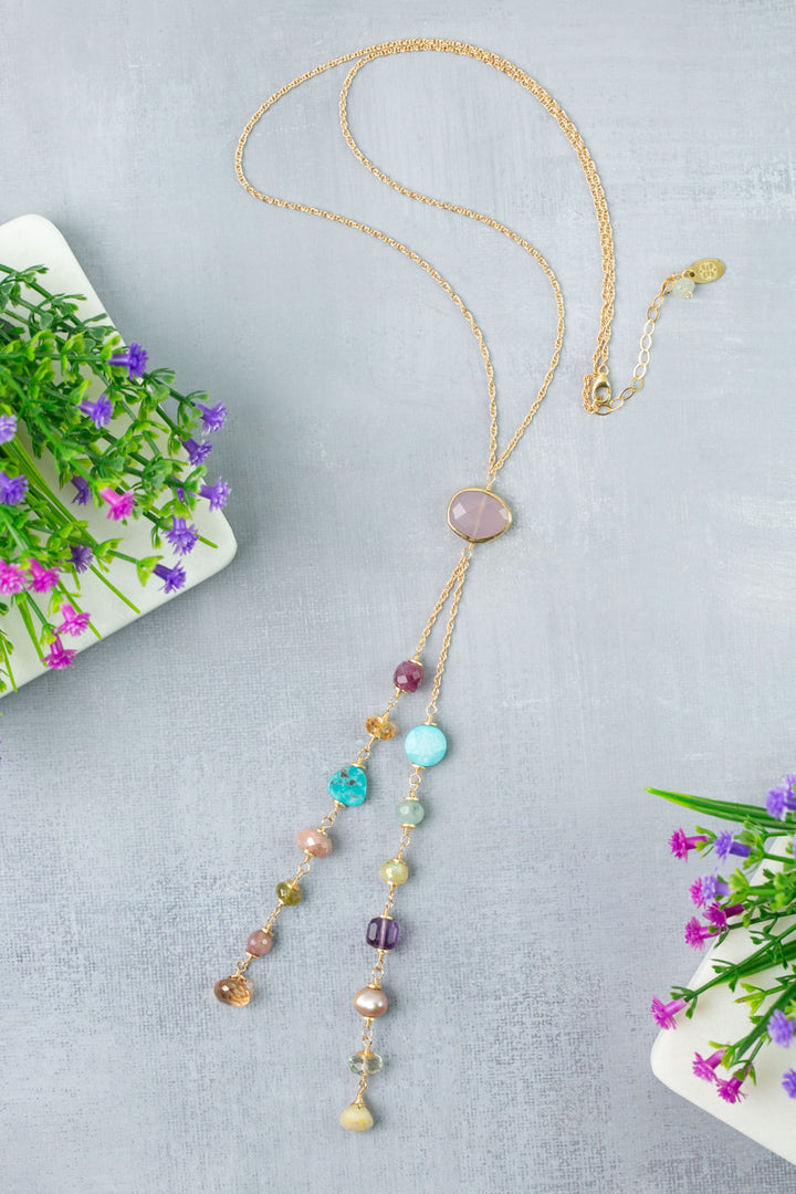 Treasure 23-25" Aquamarine, Ruby, Citrine with Purple Chalcedony Statement Necklace