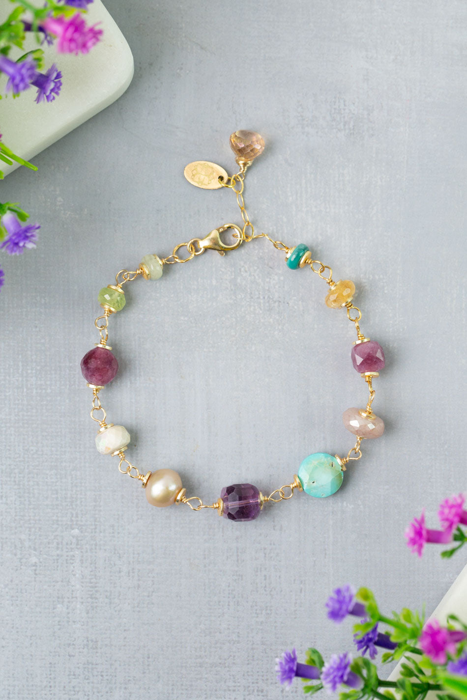 Treasure 7.5-8.5" Turquoise, Honey Opal, Citrine Collage Bracelet