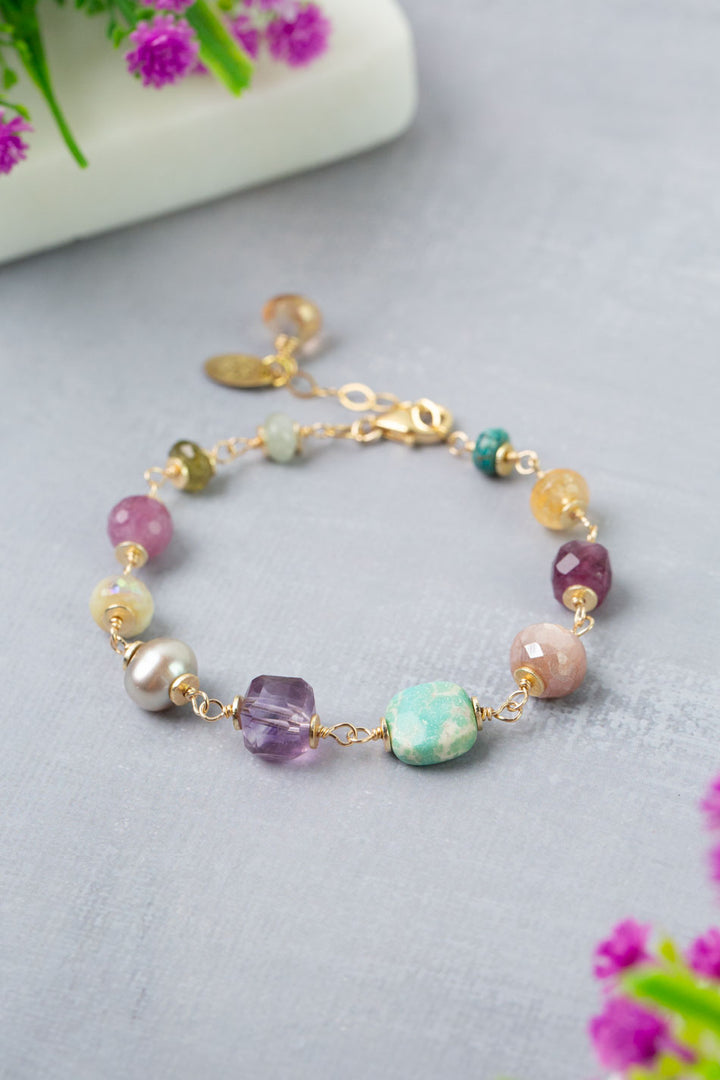 Treasure 7.5-8.5" Turquoise, Honey Opal, Citrine Collage Bracelet