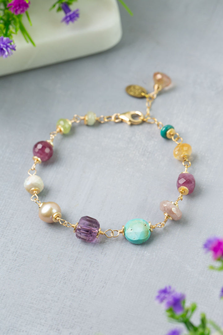 Treasure 7.5-8.5" Turquoise, Honey Opal, Citrine Collage Bracelet