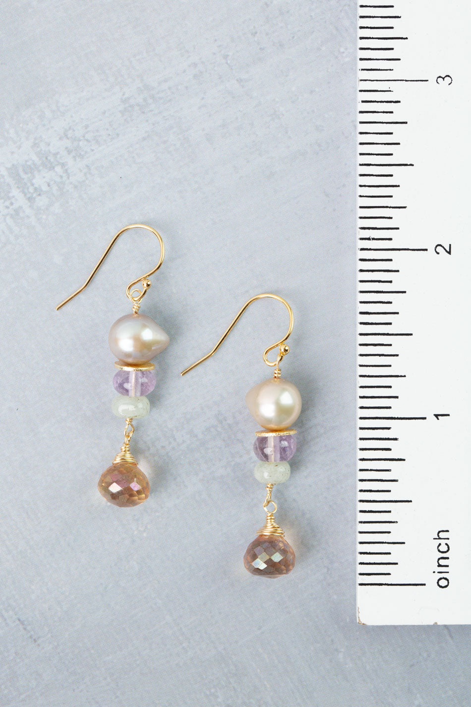 Treasure Citrine, Freshwater Pearl, Amethyst Dangle Earrings
