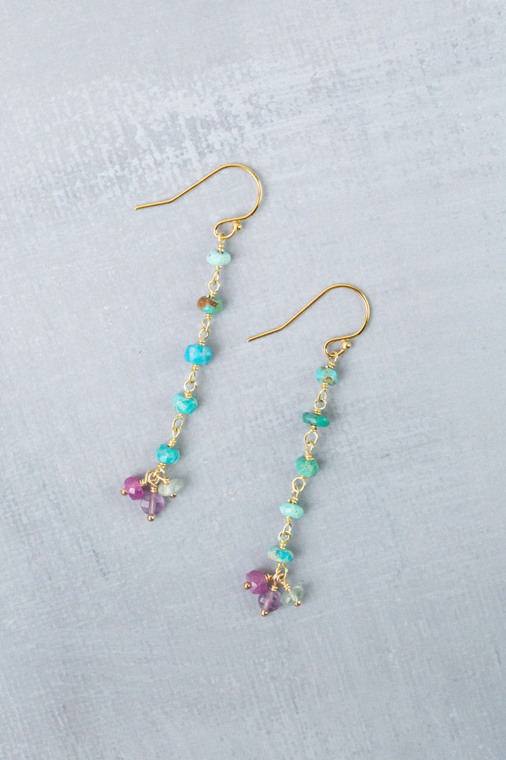 Treasure Amethyst, Turquoise, Ruby Dangle Earrings