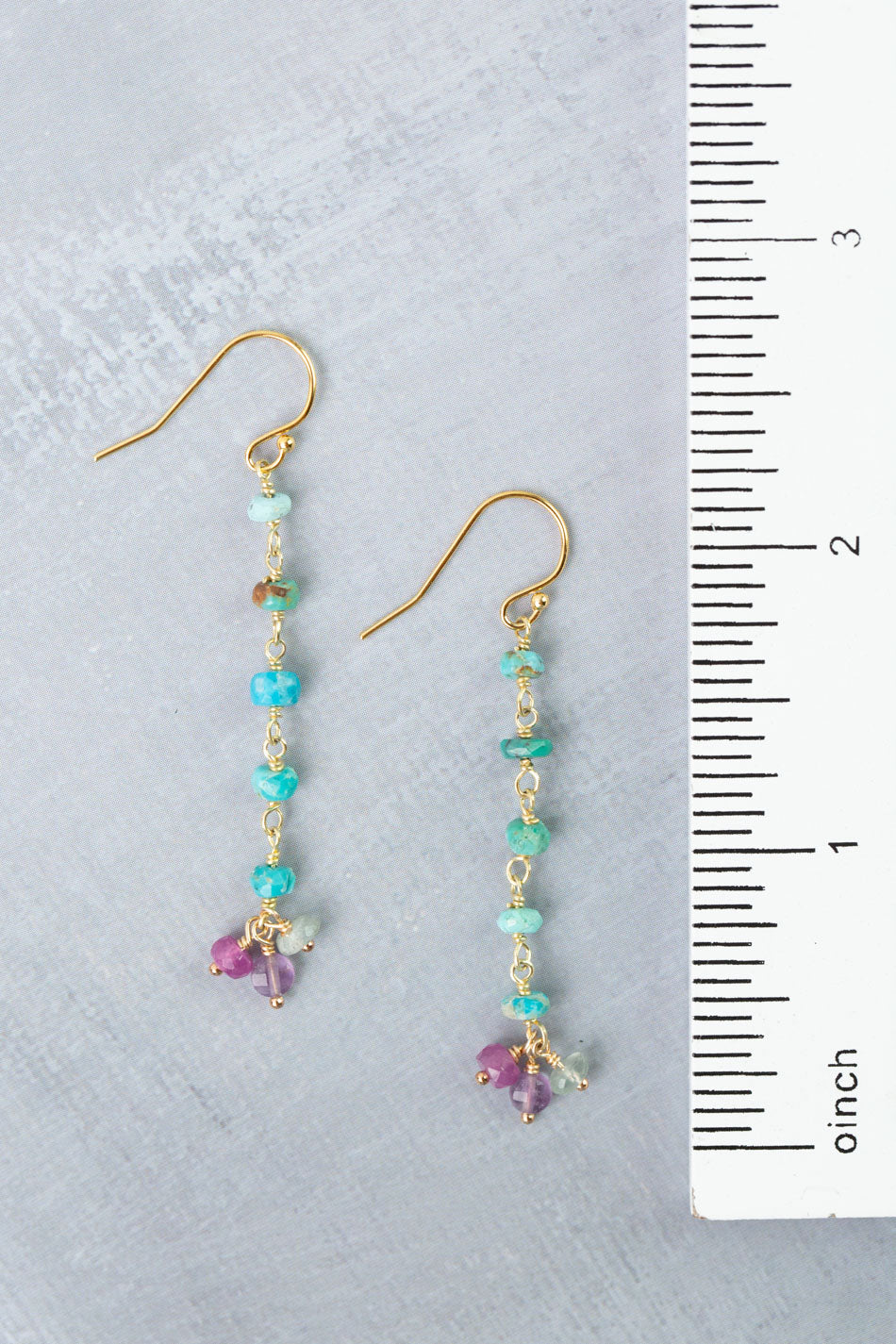 Treasure Amethyst, Turquoise, Ruby Dangle Earrings