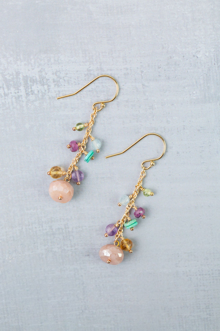 Treasure Turquoise, Peach Moonstone, Amethyst Dangle Earrings
