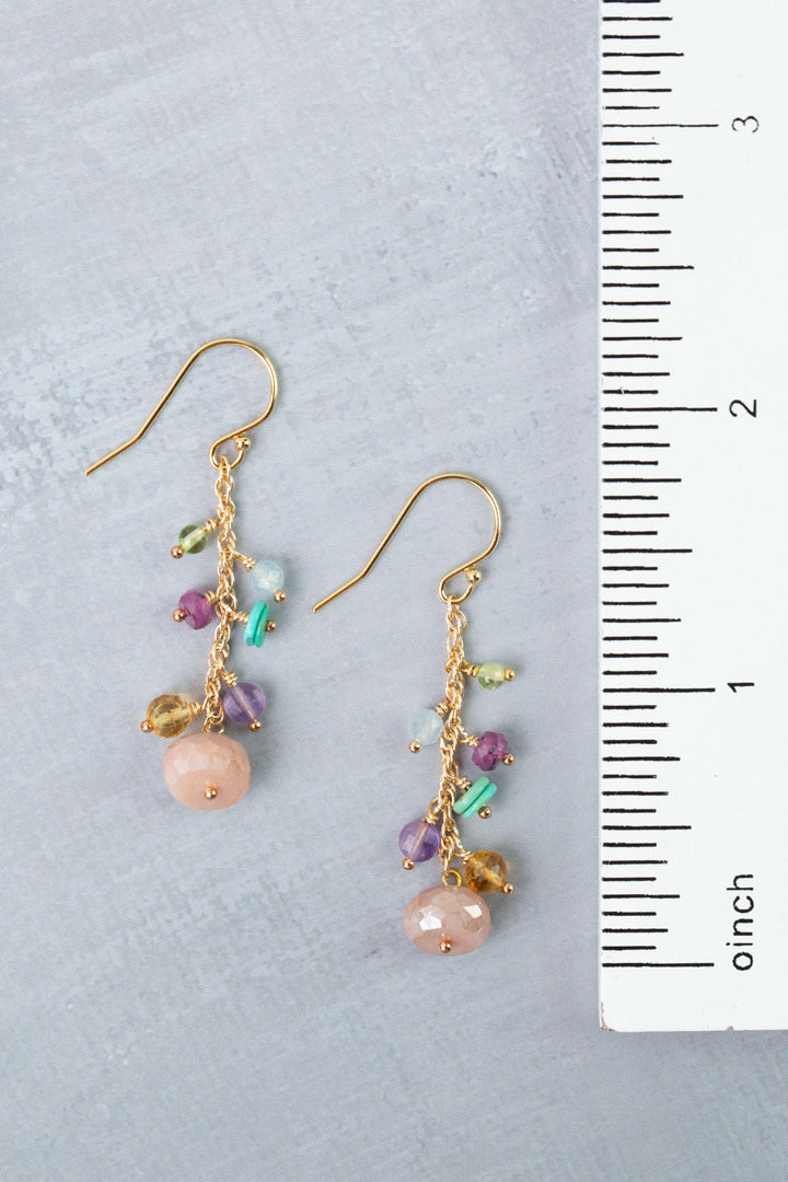 Treasure Turquoise, Peach Moonstone, Amethyst Dangle Earrings