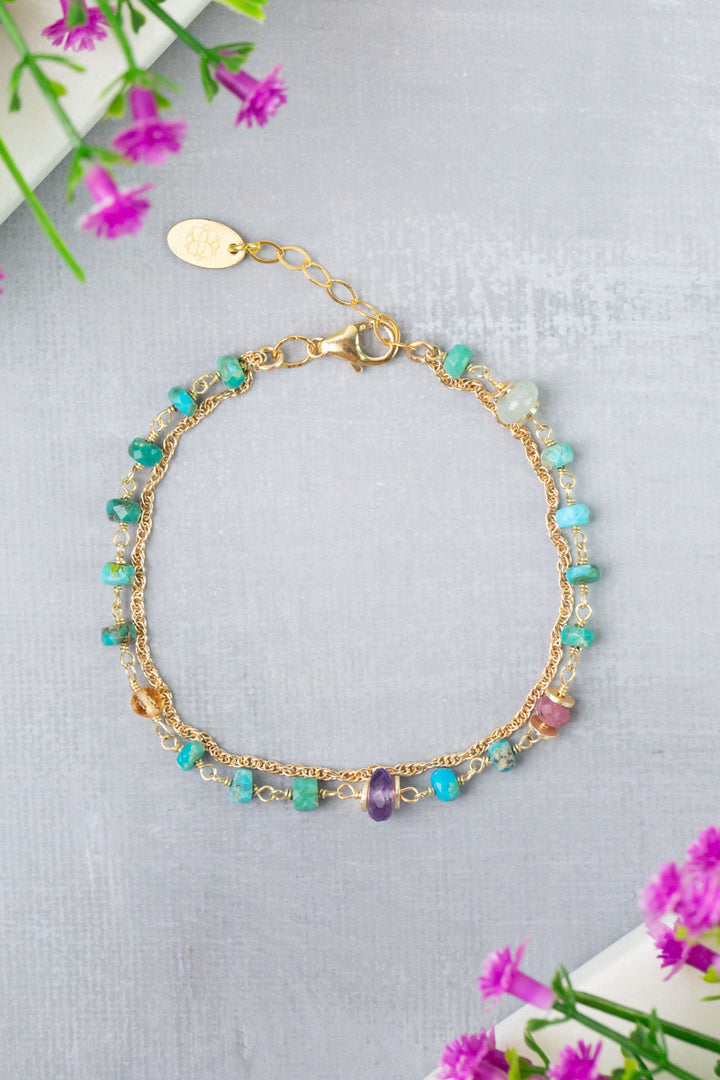 Treasure 7.5-8.5" Ruby, Turquoise, Amethyst, Citrine Multistrand Bracelet