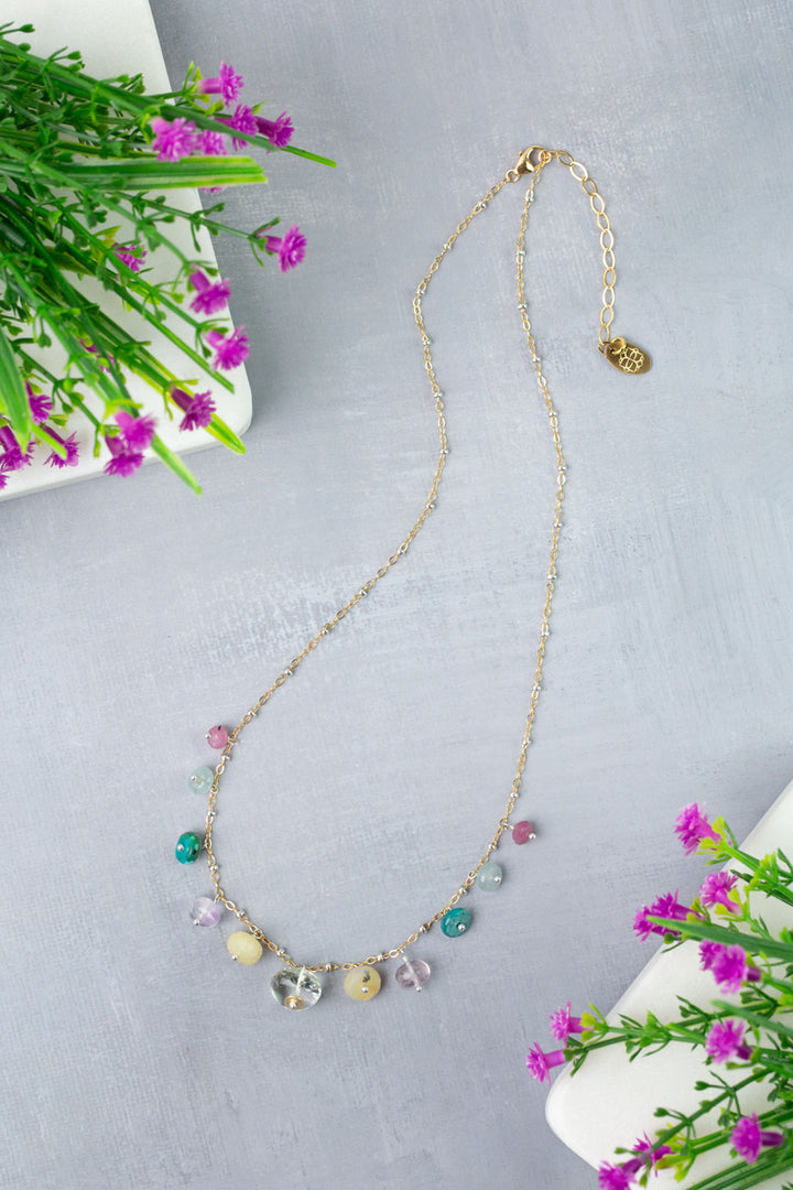 Treasure 16-18" Honey Opal, Citrine, Ruby Simple Necklace