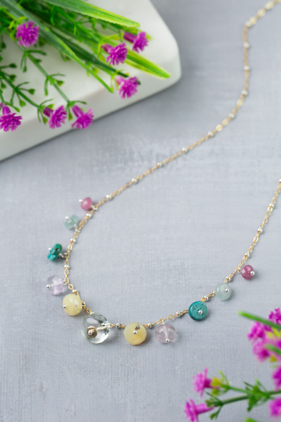 Treasure 16-18" Honey Opal, Citrine, Ruby Simple Necklace
