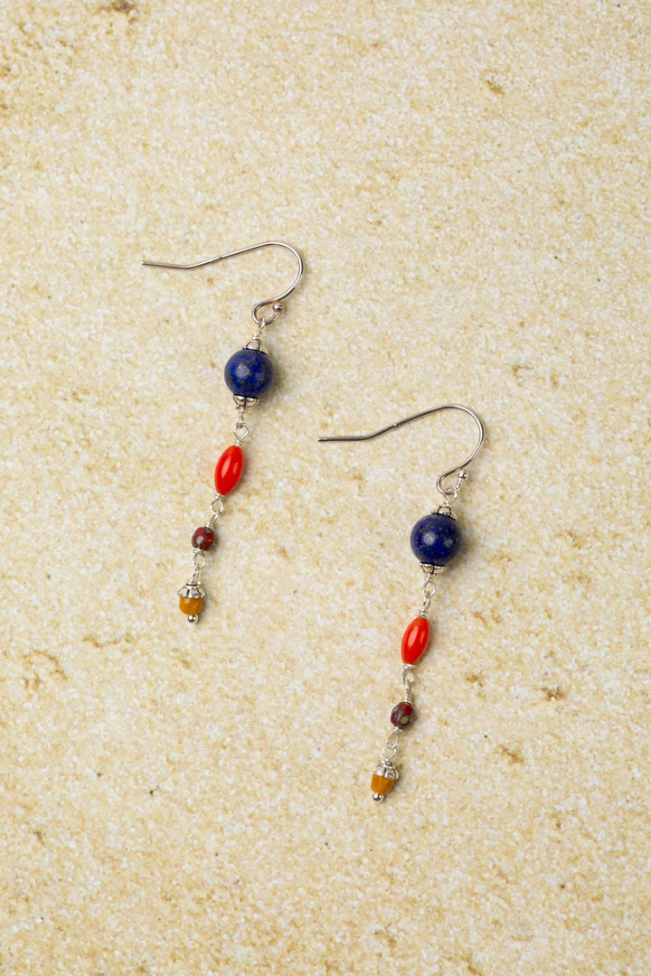 United Lapis Lazuli, Antique Silver Plated Brass Accents, And Czech Glass Dangle Earrings