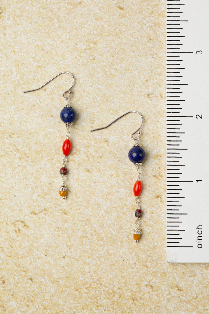 United Lapis Lazuli, Antique Silver Plated Brass Accents, And Czech Glass Dangle Earrings