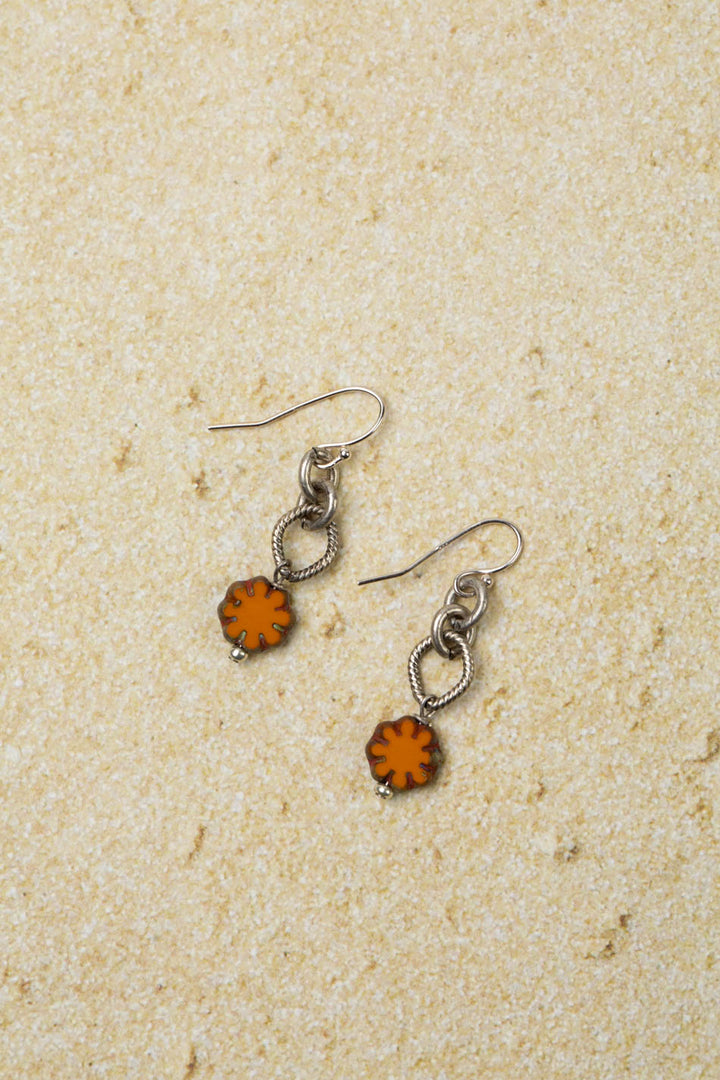 United Orange Czech Glass Flower Dangle Earrings