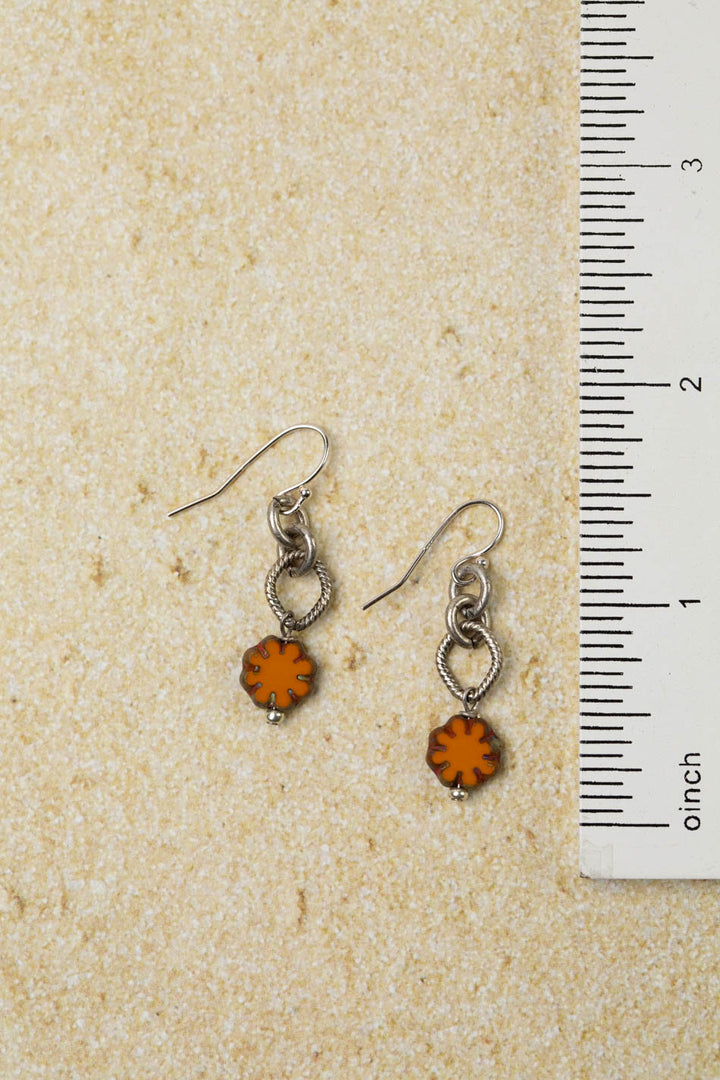 United Orange Czech Glass Flower Dangle Earrings